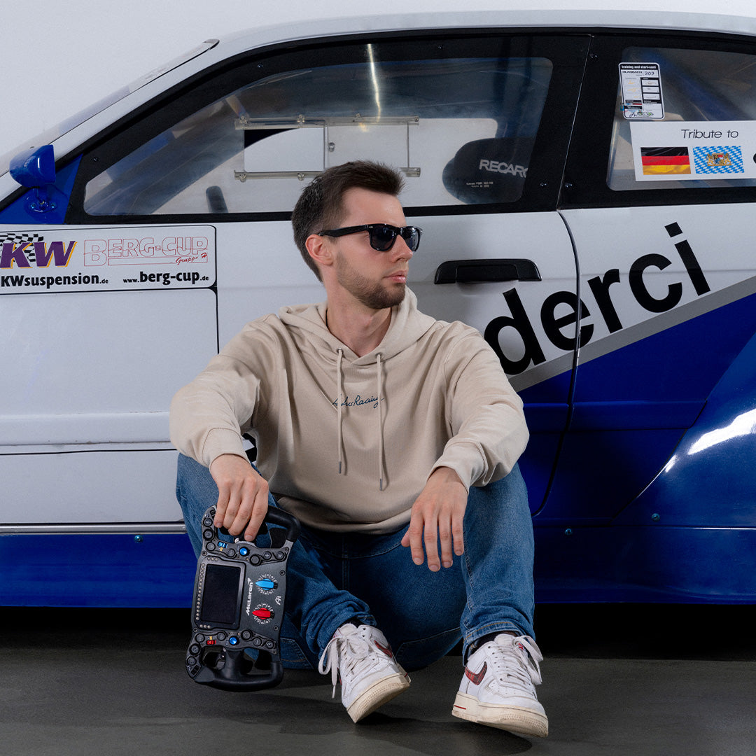 Ascher Racing Blueprint sim racing hoodie — premium unisex pullover in blueprint print