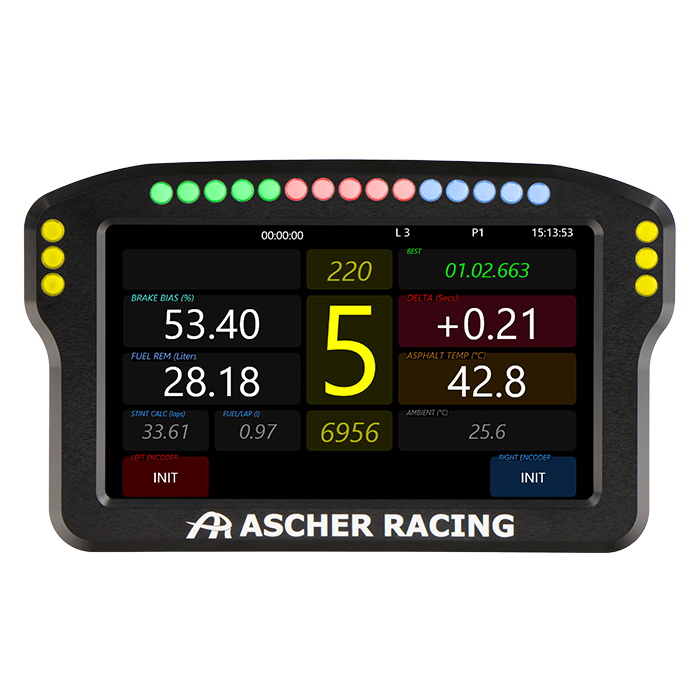 Ascher Racing 4 and 5 inch sim racing dashboards — compact telemetry display