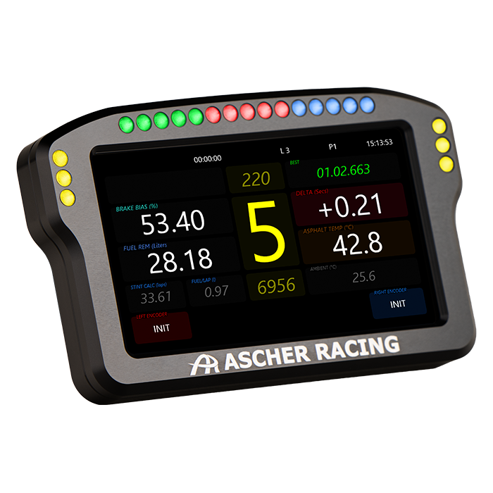 Ascher Racing 4 and 5 inch sim racing dashboards — compact telemetry display