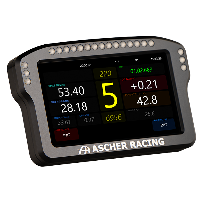 Ascher Racing 4 and 5 inch sim racing dashboards — compact telemetry display