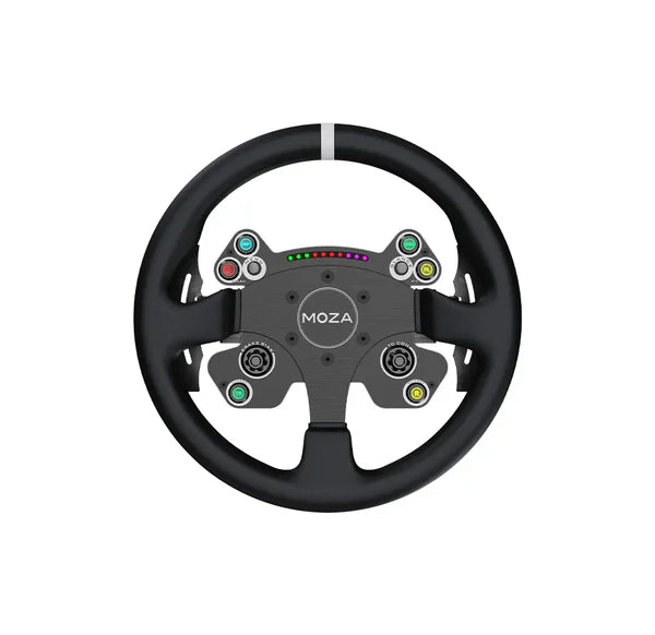 MOZA CS VP2 sim racing steering wheel — premium suede and aluminum wheel