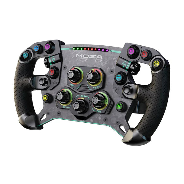 MOZA GS V2P sim racing steering wheel — suede grip with RGB button controls