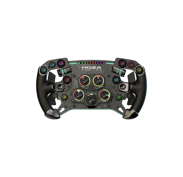 MOZA GS V2P sim racing steering wheel — suede grip with RGB button controls
