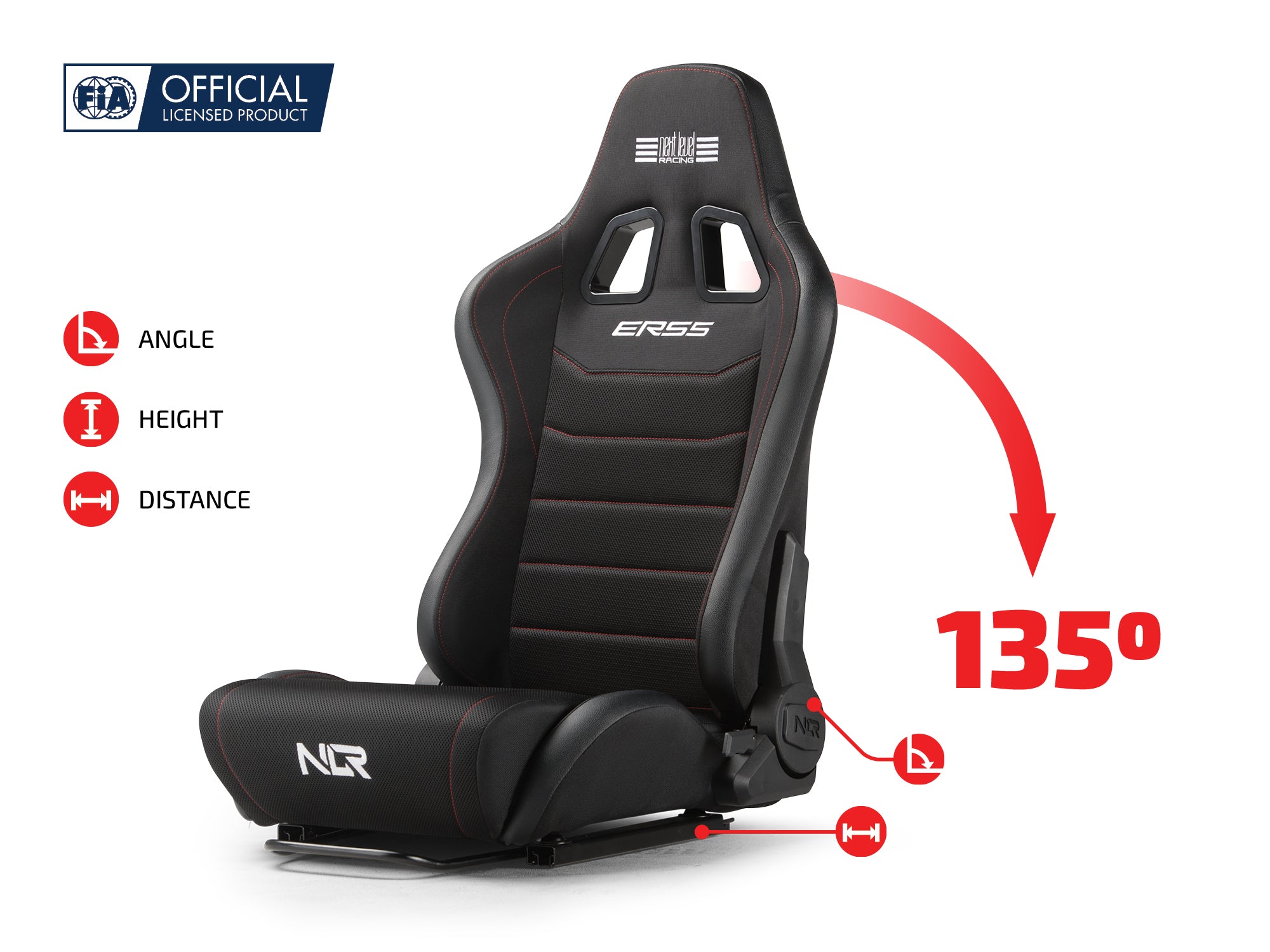 Next Level Racing ERS5 Elite reclining sim racing seat — fabric and SimAero mesh edition