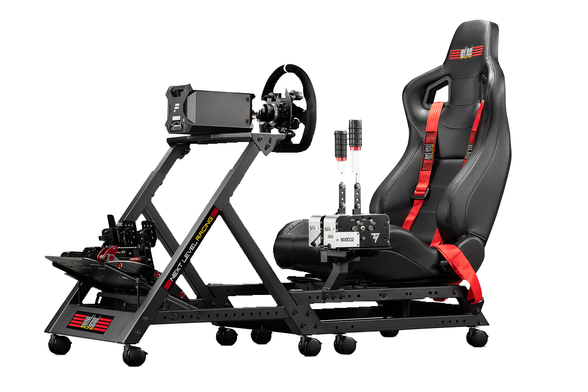 Next Level Racing GTtrack sim racing simulator cockpit — full-size aluminium profile rig