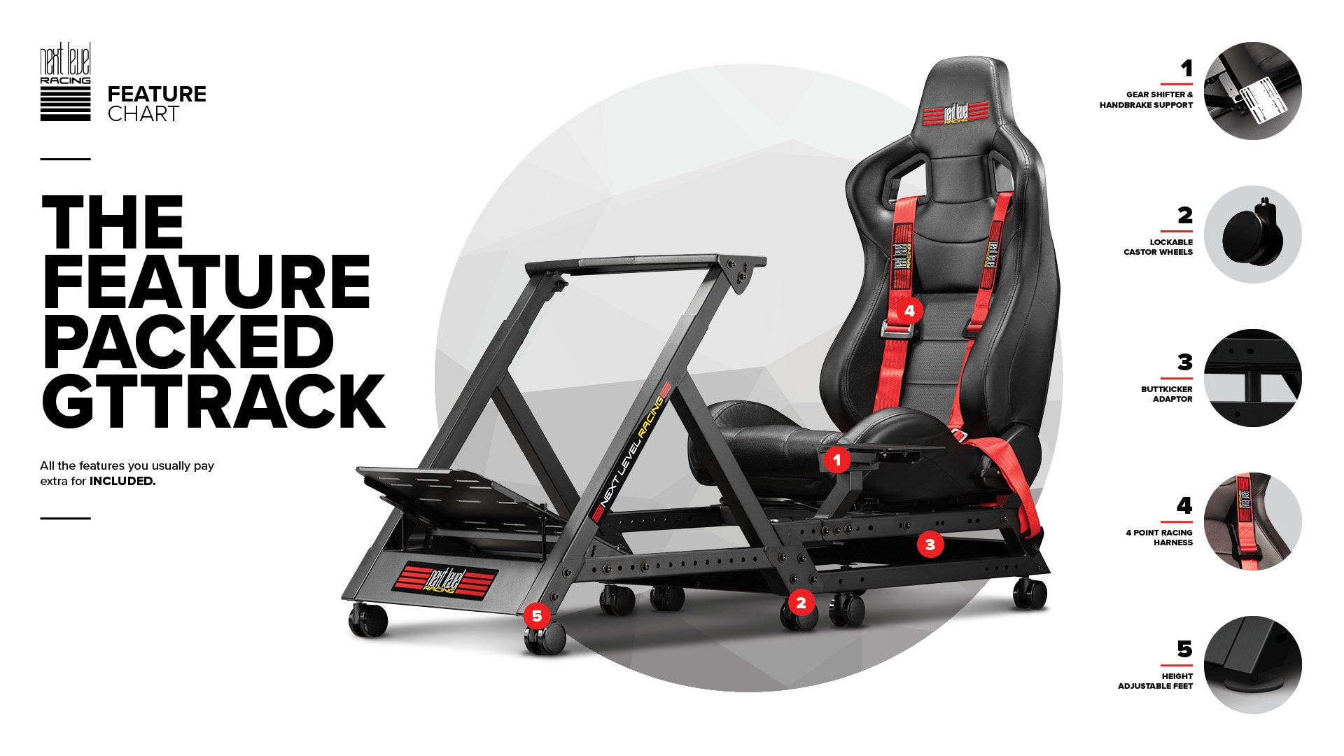 Next Level Racing GTtrack sim racing simulator cockpit — full-size aluminium profile rig