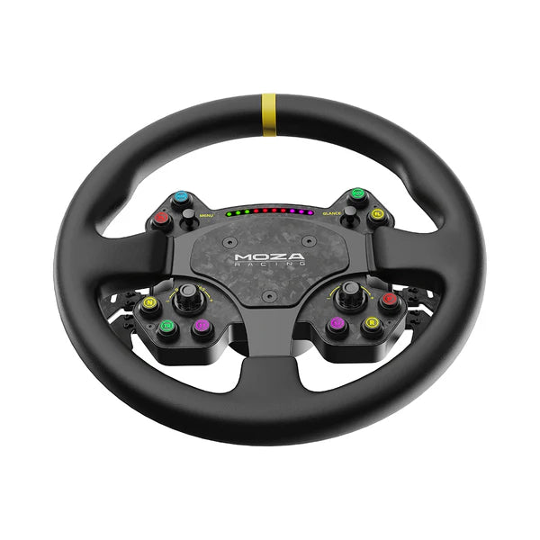 MOZA RS V2 sim racing steering wheel — suede grip with carbon spoke design