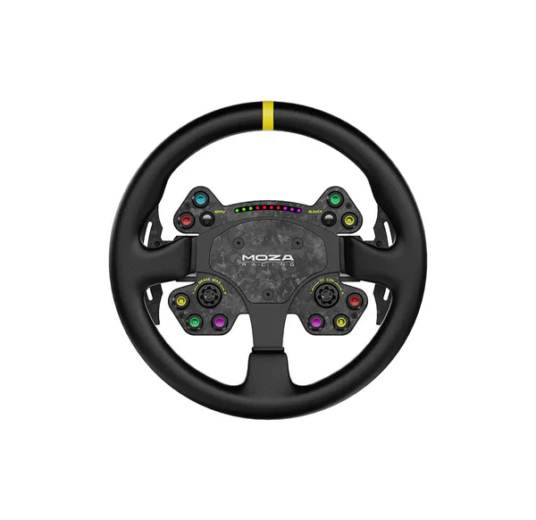 MOZA RS V2 sim racing steering wheel — suede grip with carbon spoke design