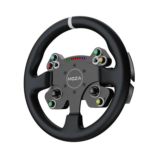 MOZA CS VP2 sim racing steering wheel — premium suede and aluminum wheel