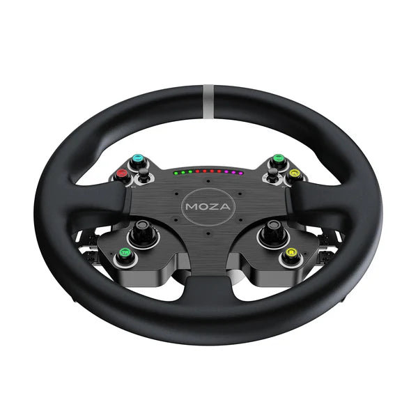 MOZA CS VP2 sim racing steering wheel — premium suede and aluminum wheel