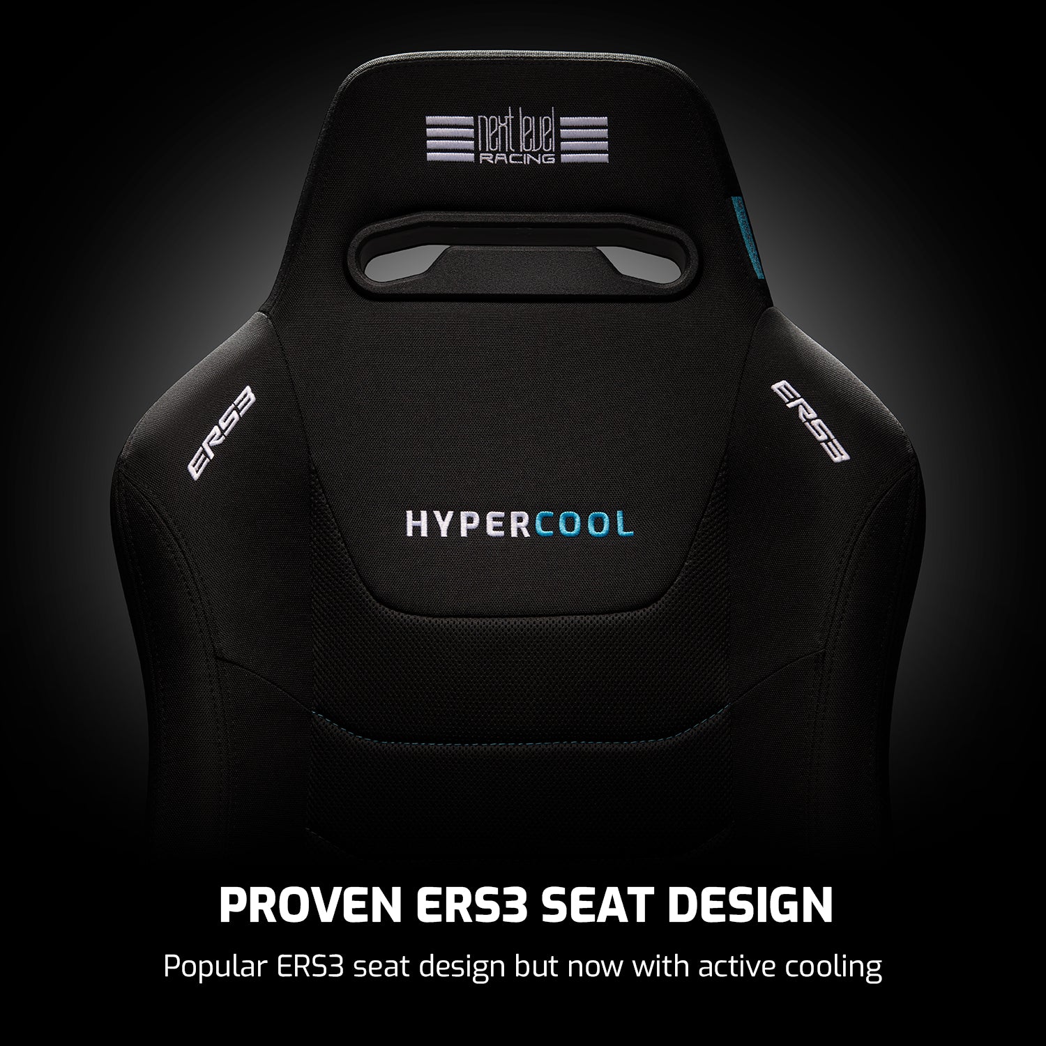 Next Level Racing ERS3 HyperCool ventilated sim racing seat — active cooling mesh design