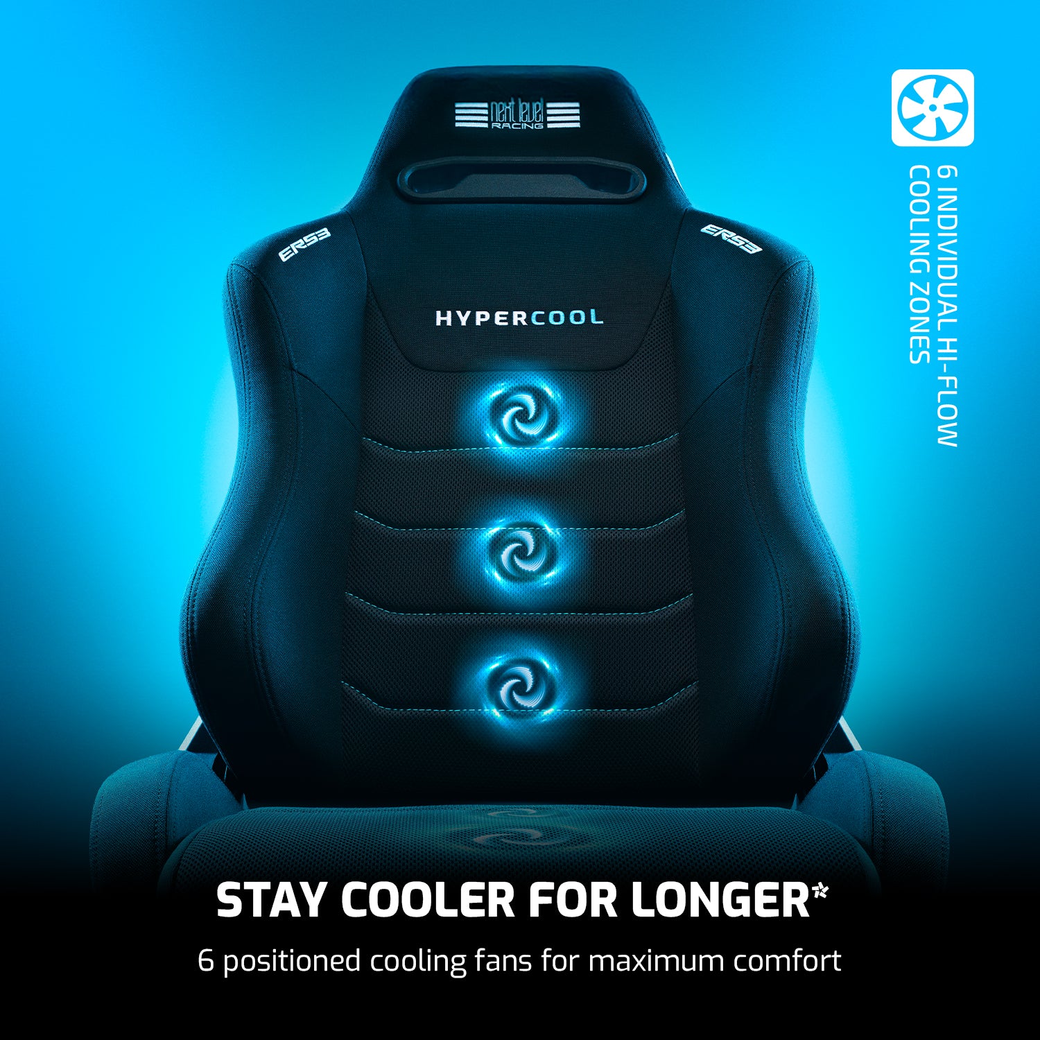 Next Level Racing ERS3 HyperCool ventilated sim racing seat — active cooling mesh design