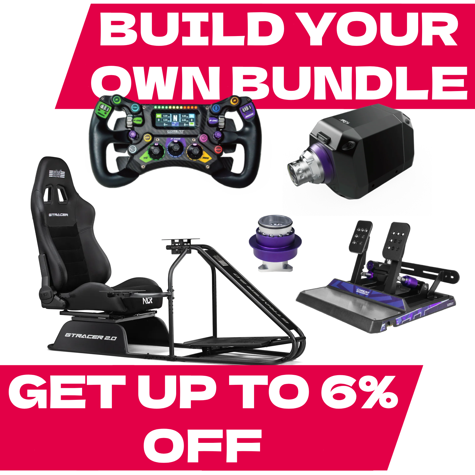 Full Push bundle builder — customize your sim racing rig with cockpit, wheel and pedals