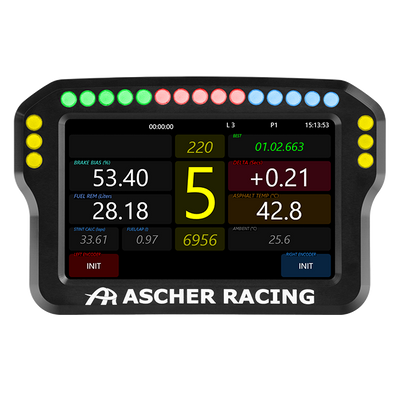Ascher Racing 4 and 5 inch sim racing dashboards — compact telemetry display