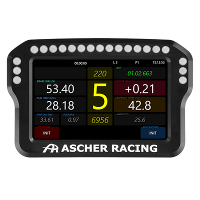 Ascher Racing 4 and 5 inch sim racing dashboards — compact telemetry display