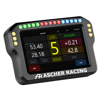 Ascher Racing 4 and 5 inch sim racing dashboards — compact telemetry display