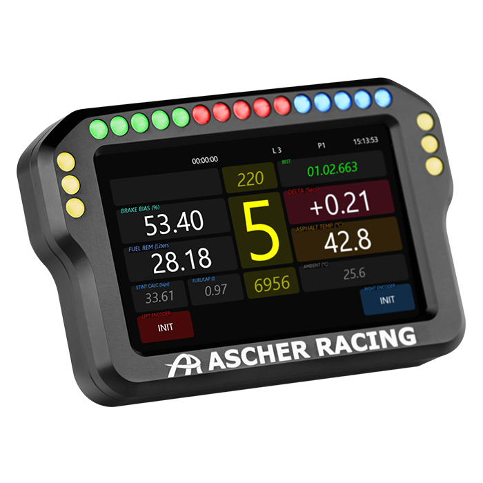 Ascher Racing 4 and 5 inch sim racing dashboards — compact telemetry display