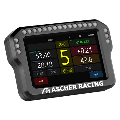 Ascher Racing 4 and 5 inch sim racing dashboards — compact telemetry display