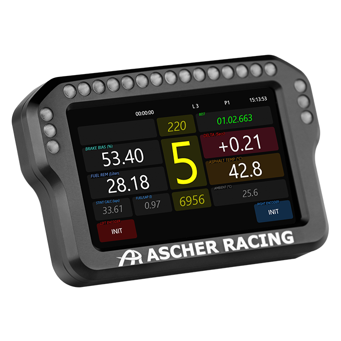 Ascher Racing 4 and 5 inch sim racing dashboards — compact telemetry display