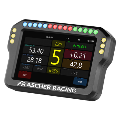 Ascher Racing 4 and 5 inch sim racing dashboards — compact telemetry display