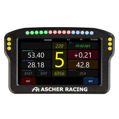 Ascher Racing 4 and 5 inch sim racing dashboards — compact telemetry display