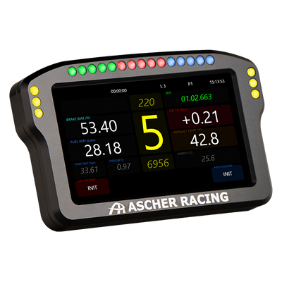 Ascher Racing 4 and 5 inch sim racing dashboards — compact telemetry display