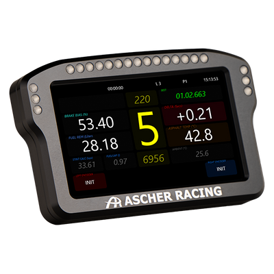 Ascher Racing 4 and 5 inch sim racing dashboards — compact telemetry display