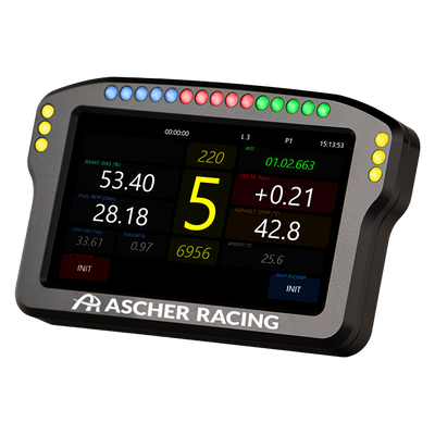 Ascher Racing 4 and 5 inch sim racing dashboards — compact telemetry display