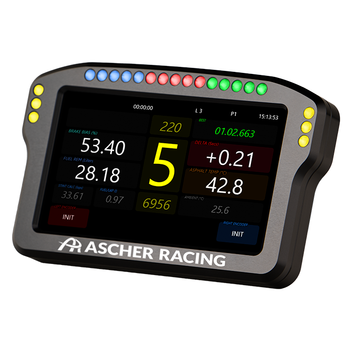 Ascher Racing 4 and 5 inch sim racing dashboards — compact telemetry display