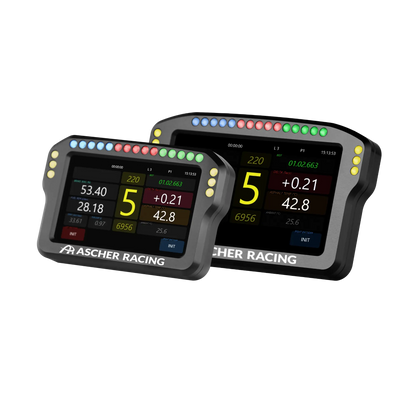Ascher Racing 4 and 5 inch sim racing dashboards — compact telemetry display