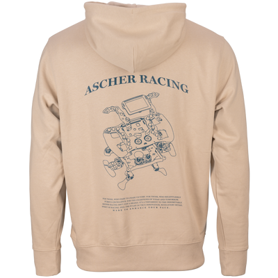 Ascher Racing Blueprint sim racing hoodie — premium unisex pullover in blueprint print