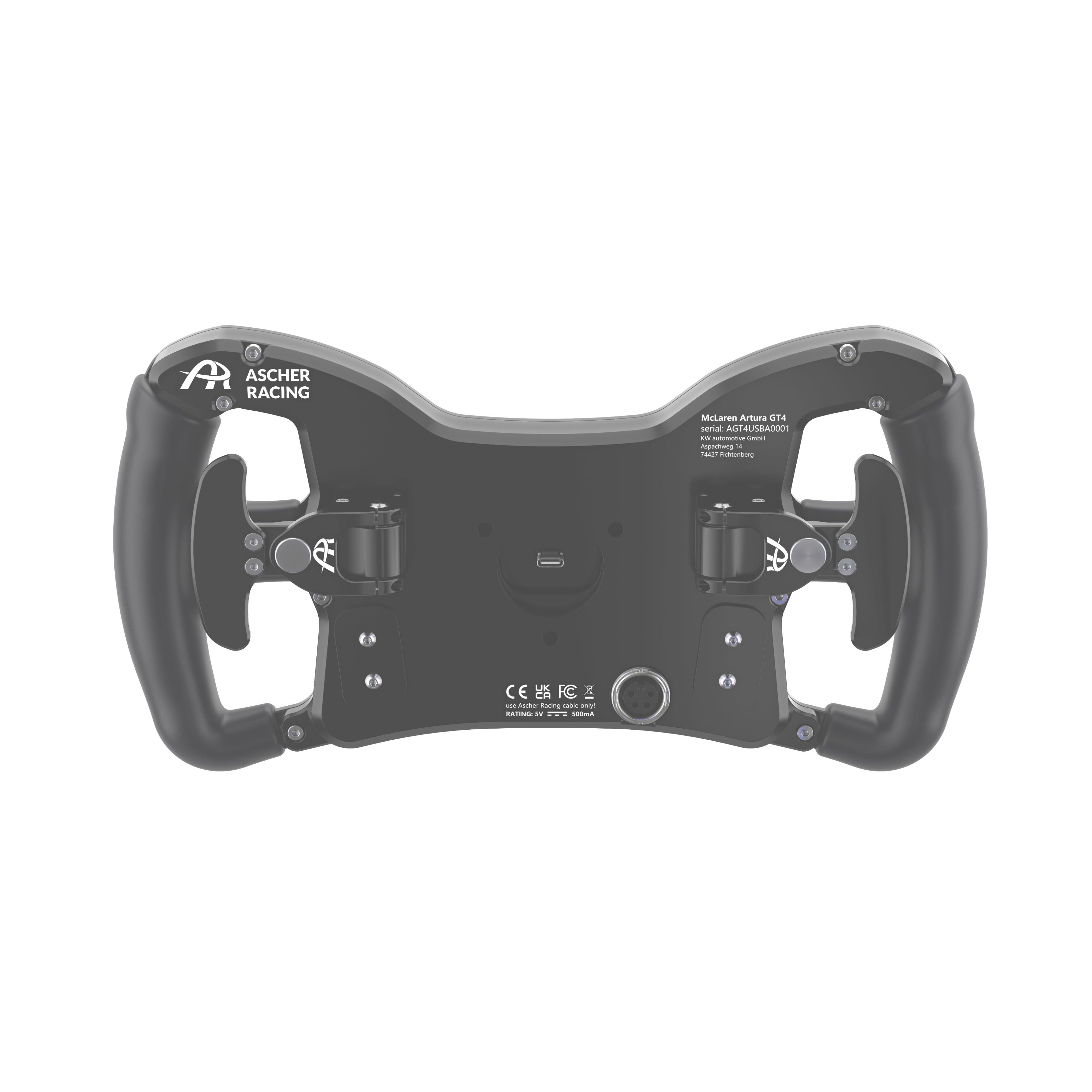 Ascher Racing McLaren Artura GT4 USB sim racing steering wheel — licensed GT4 replica