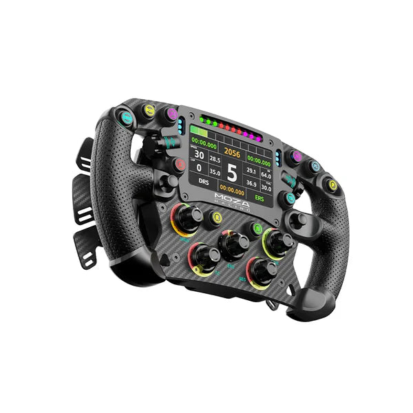 MOZA FSR2 formula sim racing steering wheel — open-face F1 style with OLED display