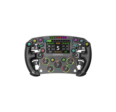 MOZA FSR2 formula sim racing steering wheel — open-face F1 style with OLED display