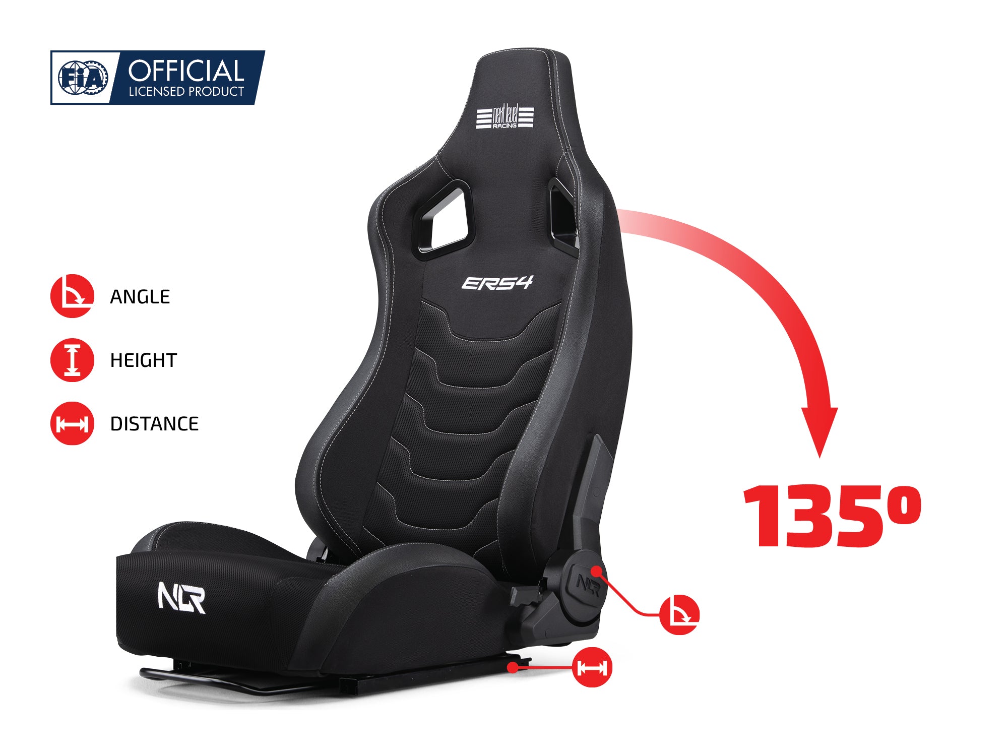 Next Level Racing ERS4 Elite reclining sim racing seat — fabric and SimAero mesh edition