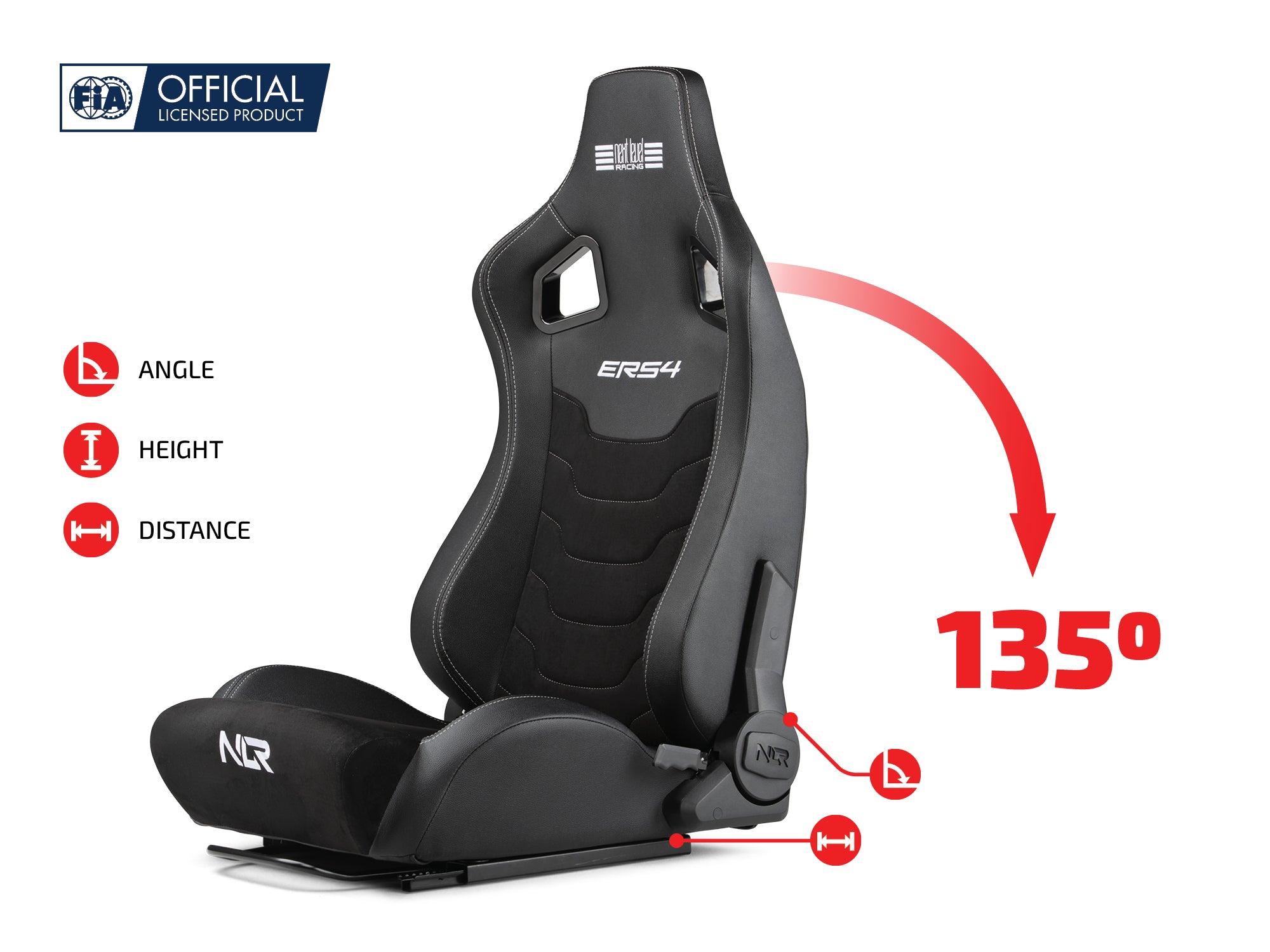 Next Level Racing ERS4 Elite reclining sim racing seat — PU leather and suede edition