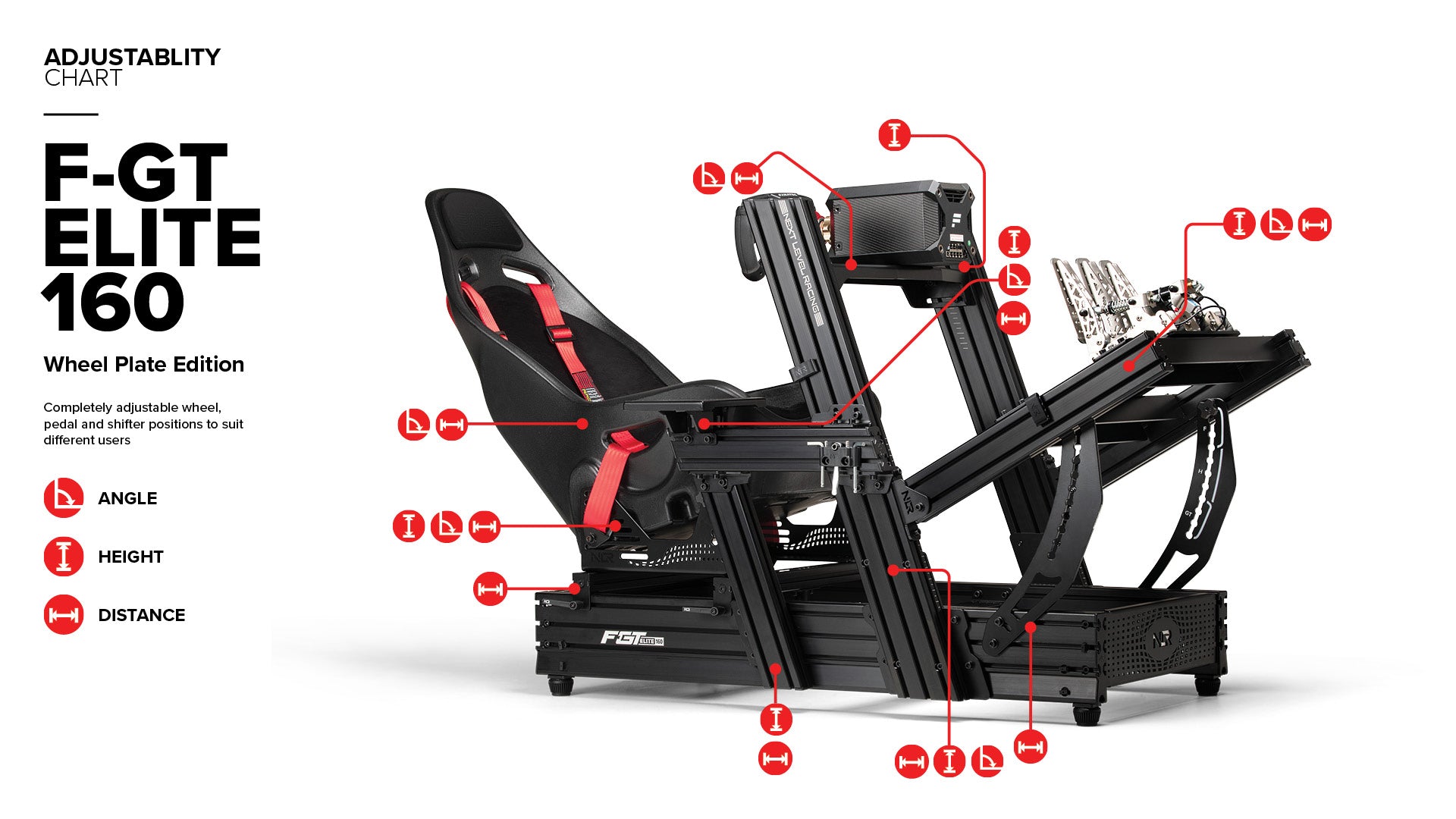 Next Level Racing Elite 160 wheel plate edition sim racing cockpit — black edition