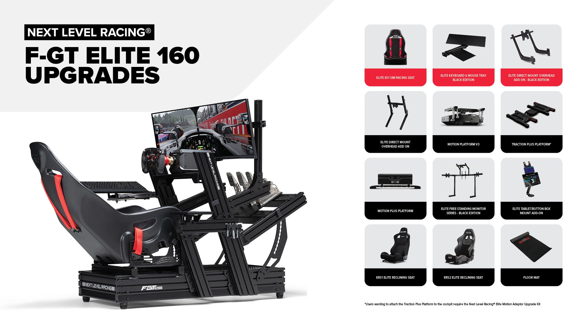 Next Level Racing Elite 160 wheel plate edition sim racing cockpit — black edition