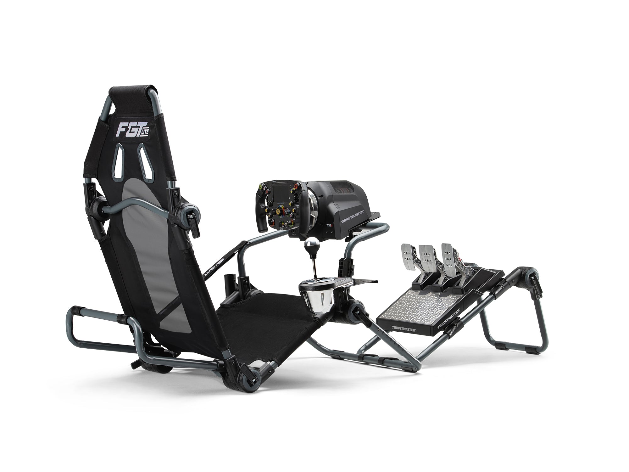 Next Level Racing F-GT Lite formula and GT foldable sim racing cockpit — carbon grey