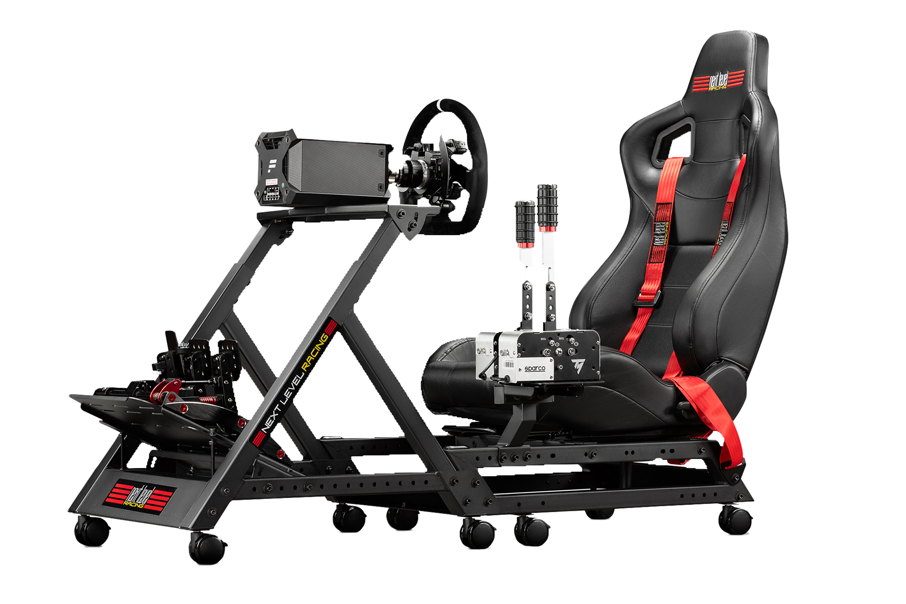 Next Level Racing GTtrack sim racing simulator cockpit — full-size aluminium profile rig