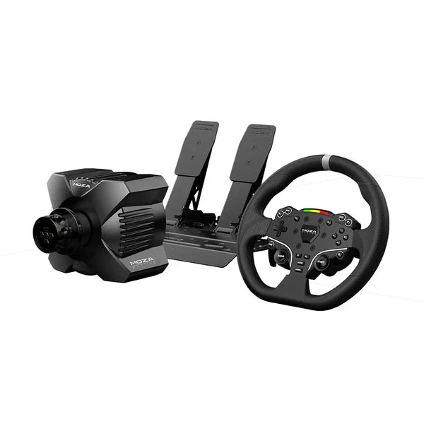 MOZA R3 sim racing bundle for PC — entry-level direct-drive wheelbase with wheel and pedals