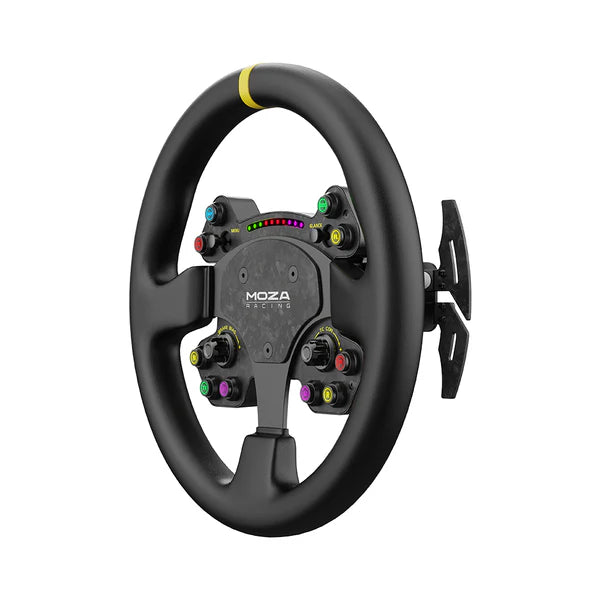 MOZA RS V2 sim racing steering wheel — suede grip with carbon spoke design
