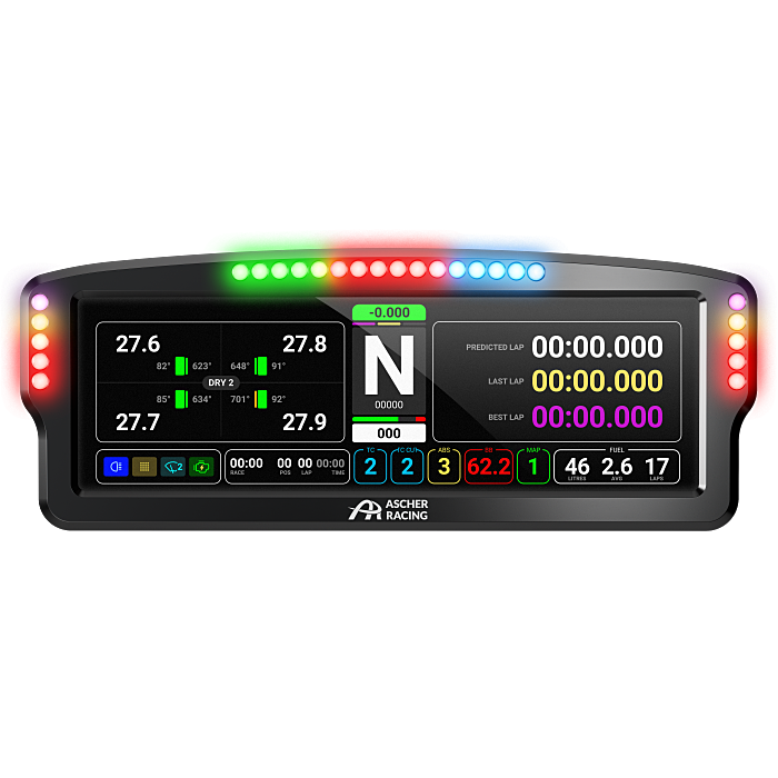 Ascher Racing 8 inch sim racing dashboard — large telemetry display for sim wheels